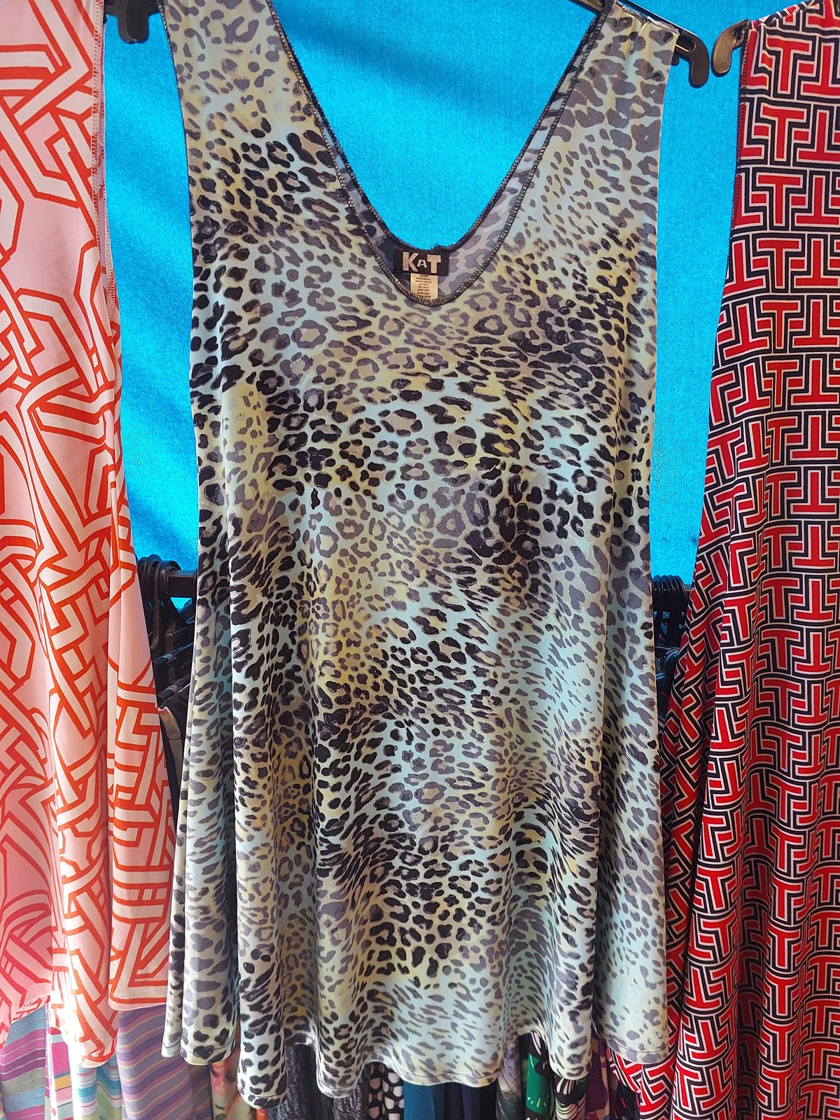 Pale blue/green leopard Swing Top | Kat Klothing